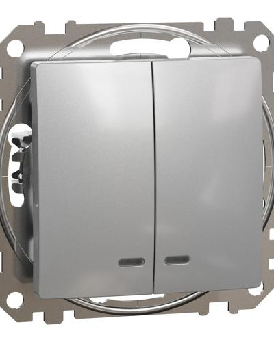 Двухклавишный выключатель с синей LED подсветкой Алюминий Sedna Design Schneider Electric SDD113105L