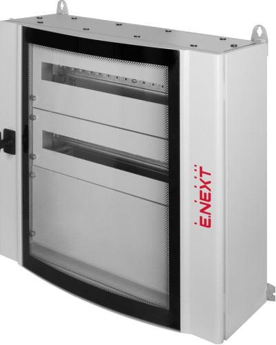 Корпус металевий e.mbox.industrial.n.72.bc.gl IP55 навісний на 72 модулі з суцільною панеллю, зі склом
