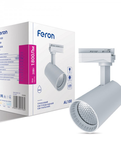 Трековий світильник Feron AL100 20W 4000К IP40 білий