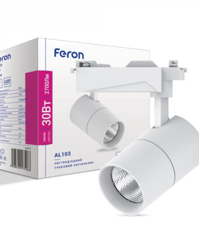 Трековий світильник Feron AL103 30W 2700К IP40 білий