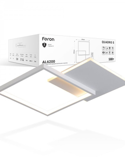 Світлодіодна Люстра з пультом Feron AL6200 QUADRO S 50Вт 3000-6500К IP20 білий