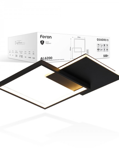Світлодіодна Люстра з пультом Feron AL6200 QUADRO S 50Вт 3000-6500К IP20 чорний