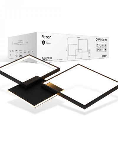 Світлодіодна Люстра з пультом Feron AL6300 QUADRO M 90Вт 3000-6500К IP20 чорний