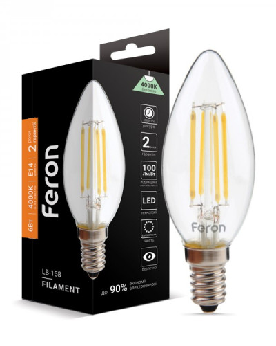 Світлодіодна лампа Feron Filament LB-158 6Вт E14 4000K