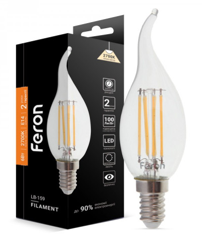 Світлодіодна лампа Feron Filament LB-159 6Вт E14 2700K свічка на вітрі