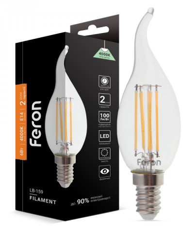 Світлодіодна лампа Feron Filament LB-159 6Вт E14 4000K свічка на вітрі