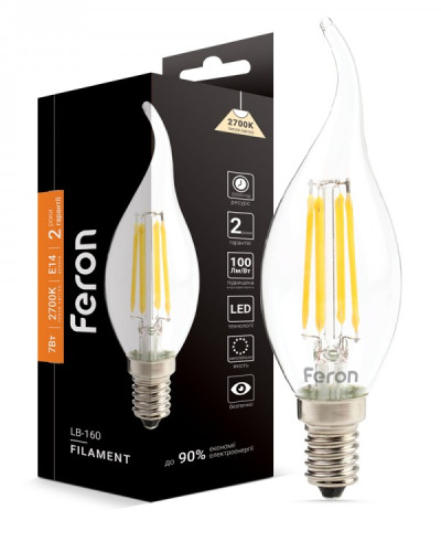 Світлодіодна лампа Feron Filament LB-160 7Вт E14 2700K свічка на вітрі