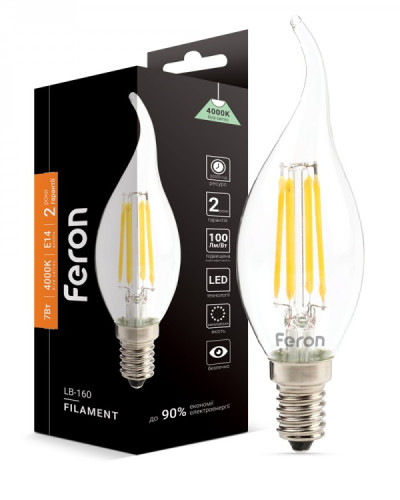 Світлодіодна лампа Feron Filament LB-160 7Вт E14 4000K свічка на вітрі