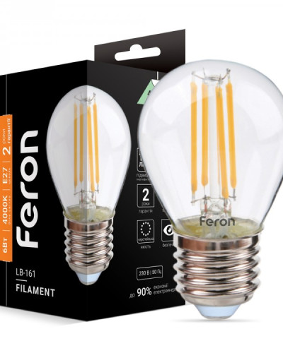 Світлодіодна лампа Feron Filament LB-161 6Вт E27 4000K