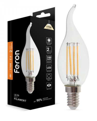 Світлодіодна лампа Feron Filament LB-59 4Вт E14 2700K свічка на вітрі