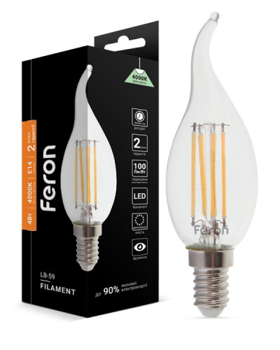 Світлодіодна лампа Feron Filament LB-59 4Вт E14 4000K свічка на вітрі