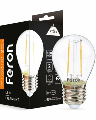 Світлодіодна лампа Feron Filament LB-61 2Вт E27 2700K прозора