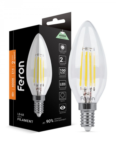 Світлодіодна лампа Feron Filament LB-68 4Вт E14 4000K