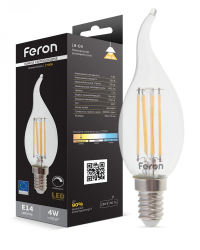 Світлодіодна лампа Feron Filament LB-69 4Вт E14 2700K свічка на вітрі