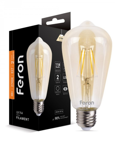 Світлодіодна лампа Feron Filament LB-764 4Вт E27 2700K EDISON ST64 золото
