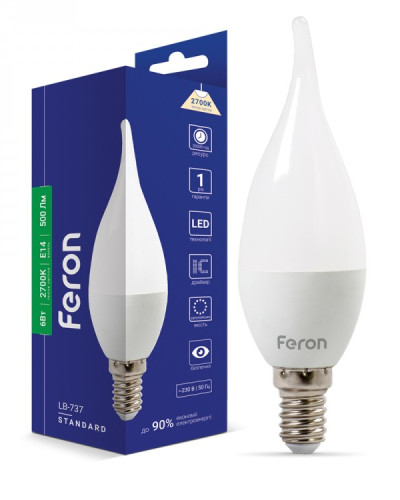 Світлодіодна лампа Feron LB-737 6W E14 2700K свічка на вітрі