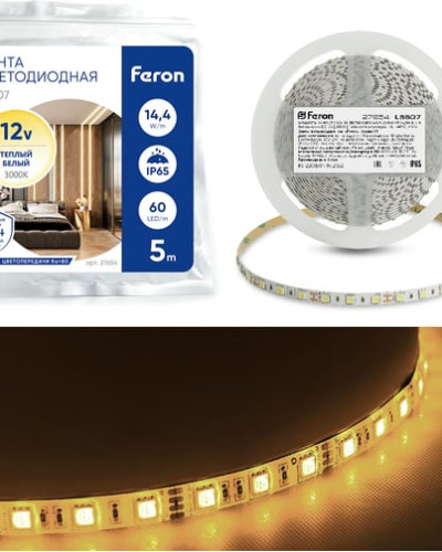 Світлодіодна стрічка Feron LS607 60SMD/м 12V IP65 білий теплий