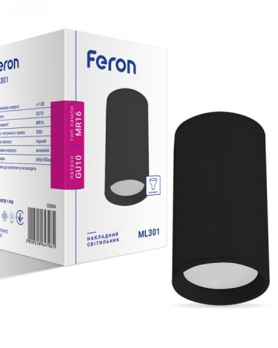 Накладний неповоротний світильник Feron ML301 GU10 IP20 чорний