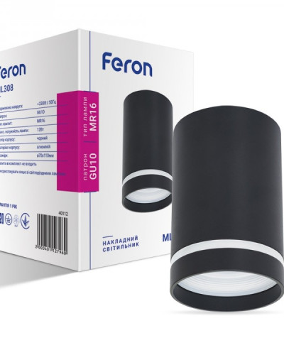 Накладний неповоротний світильник Feron ML308 GU10 IP20 чорний
