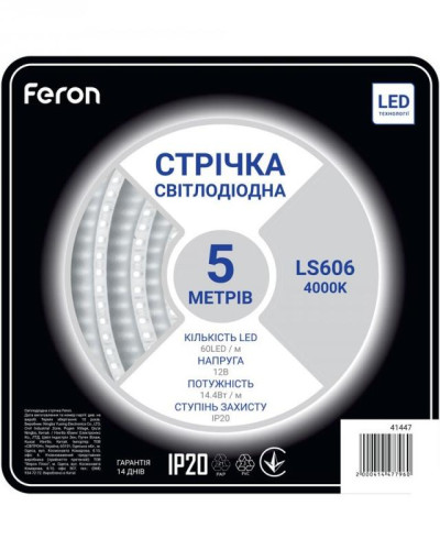 Світлодіодна стрічка Feron SANAN LS606 60SMD/м 12V IP20 4000К