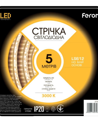 Світлодіодна стрічка Feron SANAN LS612 120SMD / м 12V IP20 теплий білий