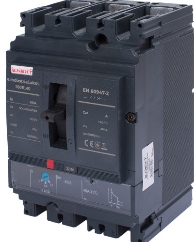 Силовий автоматичний вимикач e.industrial.ukm.100R.40 з регулюванням, 3р, 40А