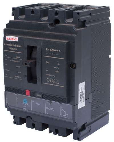 Силовий автоматичний вимикач e.industrial.ukm.100R.50 з регулюванням, 3р, 50А