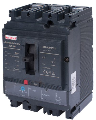 Силовий автоматичний вимикач e.industrial.ukm.100R.80 з регулюванням, 3р, 80А