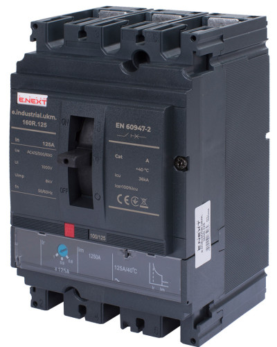 Силовий автоматичний вимикач e.industrial.ukm.160R.125 з регулюванням, 3р, 125А