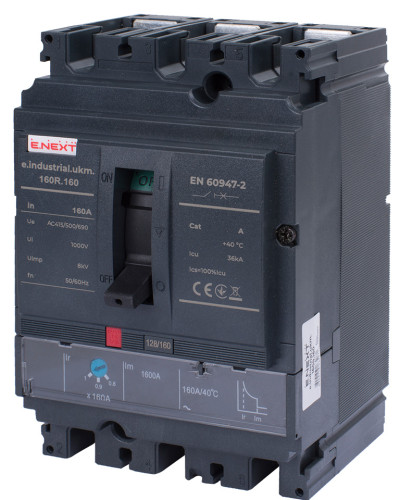 Силовий автоматичний вимикач e.industrial.ukm.160R.160 з регулюванням, 3р, 160А