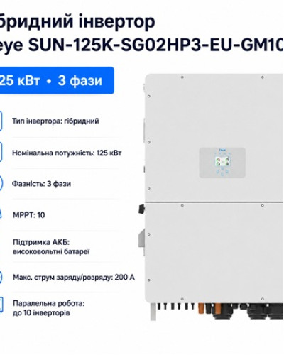 Инвертор гибридный 125kW Deye SUN-125K-SG02HP3-EU-GM10, трехфазный
