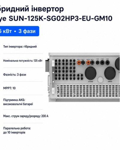 Инвертор гибридный 125kW Deye SUN-125K-SG02HP3-EU-GM10, трехфазный