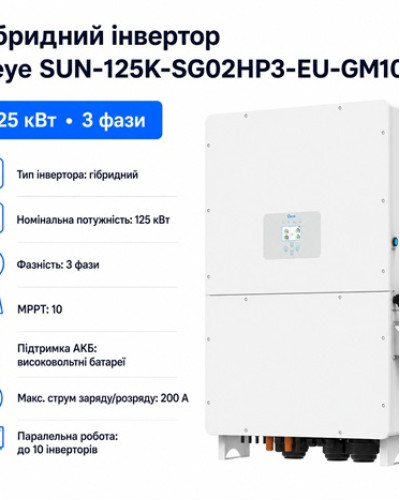 Инвертор гибридный 125kW Deye SUN-125K-SG02HP3-EU-GM10, трехфазный