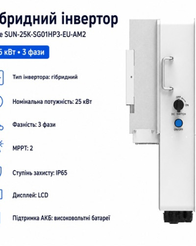 Инвертор гибридный 25kW HV Deye SUN-25K-SG01HP3-EU-AM2, трехфазный