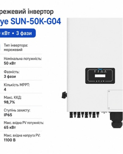 Инвертор сетевой 50kW Deye SUN-50K-G04, трехфазный