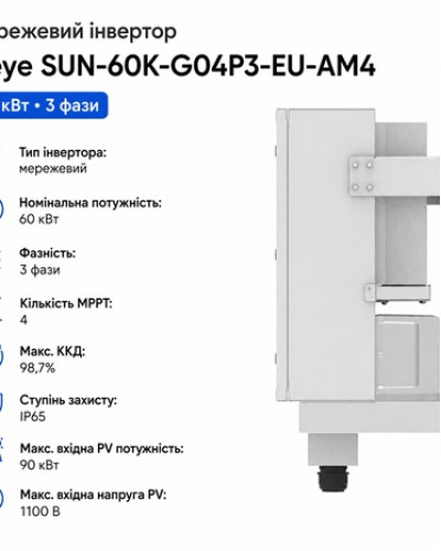 Інвертор мережевий 60kW Deye SUN-60K-G04P3-EU-AM4, трифазний Інвертор мережевий 60kW Deye SUN-60K-G04P3-EU-AM4, трифазний