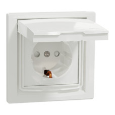 РОЗЕТКА IP44 С КРЫШКОЙ, С ЗЕЗЕМЛЕНИЕМ, С ЗАЩИТНЫМИ ШТОРКАМИ, БЕЛАЯ ASFORA