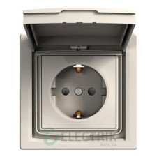 РОЗЕТКА IP44 С КРЫШКОЙ, С ЗЕЗЕМЛЕНИЕМ, С ЗАЩИТНЫМИ ШТОРКАМИ, КРЕМ ASFORA
