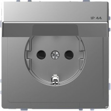 Розетка с заземляющим контактом и крышкой IP44, нержавеющая сталь D-Life MERTEN Schneider Electric MTN2314-6050