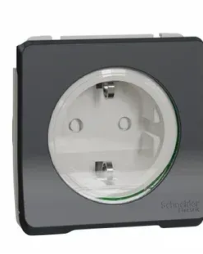 Механизм розетки с заземлением и шторками черный IP55 MUREVA S