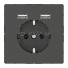 Merten Розетка Schuko с 2 USB зарядным устройством 2,4 А, Антрацит, Schneider Electric D-Life MTN2366-6034