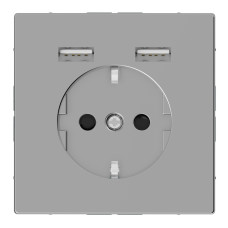Merten Розетка Schuko с 2 USB зарядным устройством 2,4 А, нержавеющая сталь, Schneider Electric D-Life MTN2366-6036