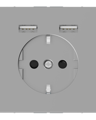 Merten Розетка Schuko з 2  USB зарядним пристроєм 2,4 А, нержавіюча сталь, Schneider Electric D-Life MTN2366-6036
