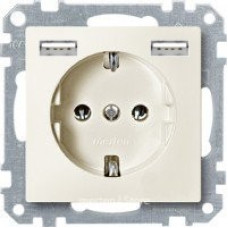 Merten Розетка Schuko с 2 USB и зарядным устройством 2,4 А, Бежевый , Schneider Electric SM MTN2366-0344