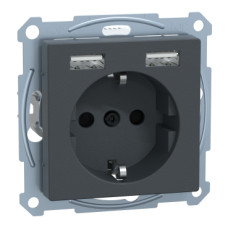Merten Розетка Schuko с 2 USB зарядным устройством 2,4 А, Антрацит, Schneider Electric SM MTN2366-0414