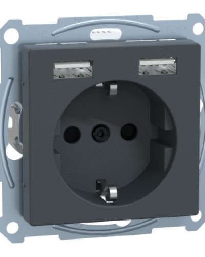 Merten Розетка Schuko з 2  USB зарядним пристроєм 2,4 А,Антрацит,  Schneider Electric SM MTN2366-0414