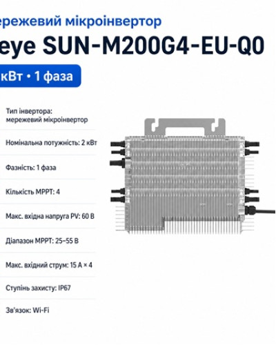 Мікроінвертор мережевий 2kW Deye SUN-M200G4-EU-Q0, однофазний