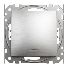 Одноклавишный выключатель с синей LED подсветкой, Sedna Design & Element, матовый алюминий, SDD170101L, Schneider Electric