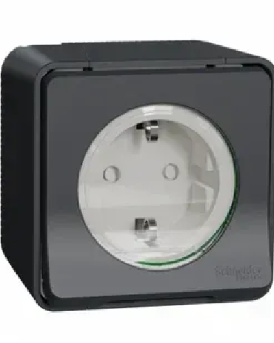 Розетка в сборе с заземлением и защитными шторками черная IP55 MUREVA S