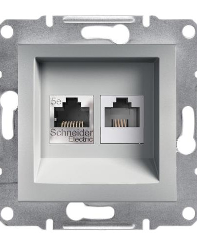 РОЗЕТКА КОМПЬЮТЕРНАЯ RJ45 КАТ. 5Е И ТЕЛЕФОННАЯ РОЗЕТКА RJ12 ASFORA АЛЮМИНИЙ